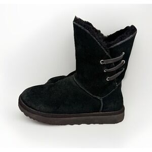 UGG Constantine Ankle Boots Womens Size 8 Black Suede Shearling Fur 1018629